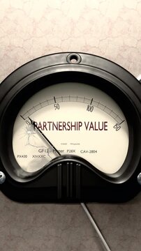 Partnership value meter showing low levels of partnership value. Minimum and decreasing partnership value value, below the norm. Lack of partnership value. None of it, insufficient.