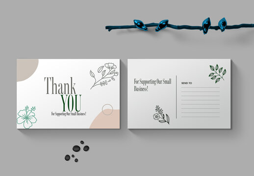 Elegant Floral Thank You Card Template Design For Small Business Branding
