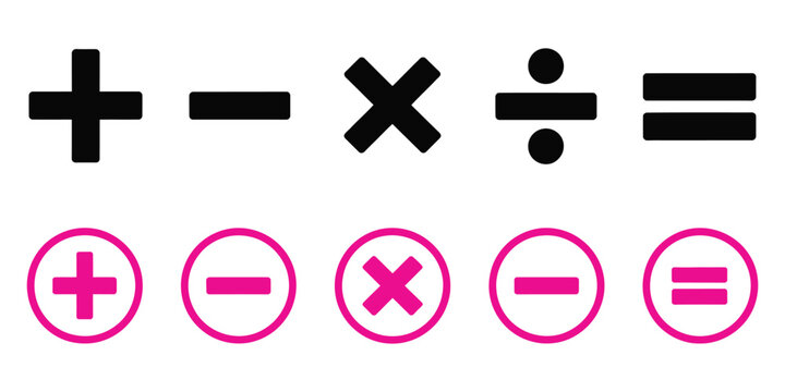 Plus Minus Multiply Divide Equal Sign Icon Design Set, Modern Minimal Mathematical Symbols for Education Calculators and User Interface Design, Clean Vector Icons for Arithmetic and Digital 