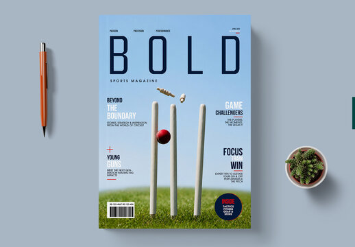 Modern Cricket Sports Magazine Cover Design With Creative Layout