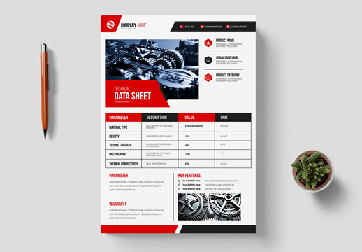 Modern Technical Data Sheet Template With Industrial Product Specification Layout