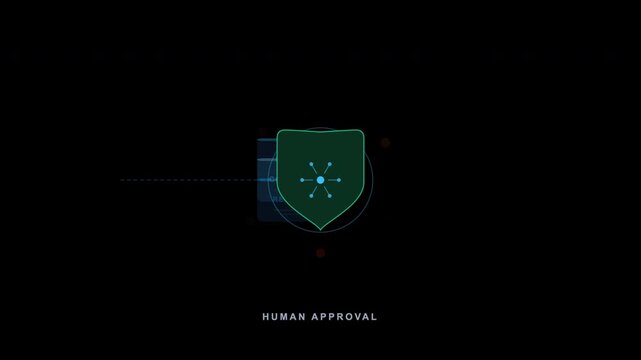Human approval shield logo inspired by tron for modern designs. Perfect for tech, gaming, or movierelated projects needing futuristic elements.