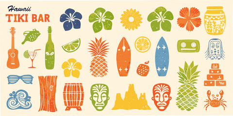 hawaiian tiki bar vector illustration with tropical elements and retro style © Tapan