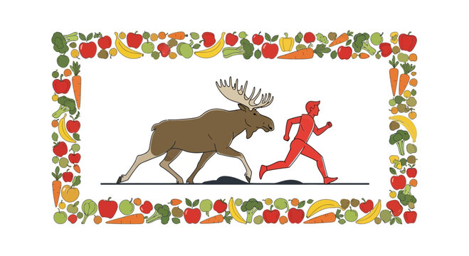 Moose Chasing Runner Through Fruit and Vegetable Border