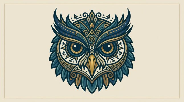 Intricate Blue and Gold Mandala Owl Illustration Design.