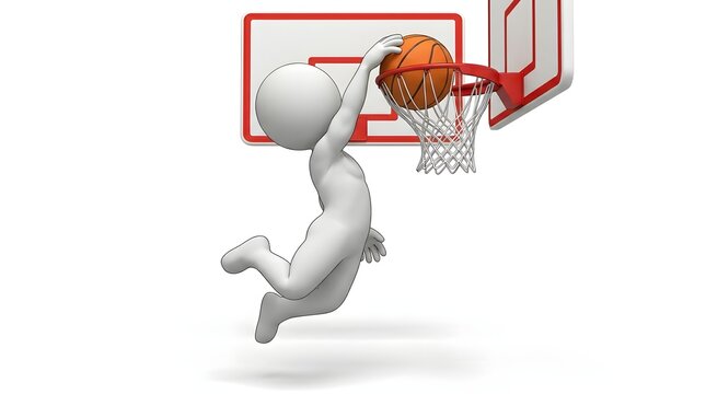 3d cartoon character dunking basketball into hoop