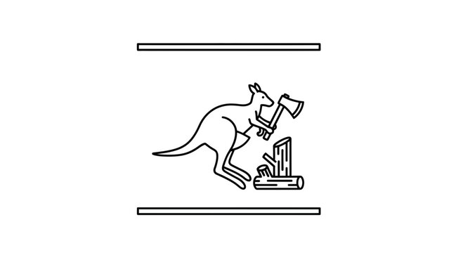 Kangaroo Chopping Wood with Axe: Australian Outback Symbol, Rural Life Icon