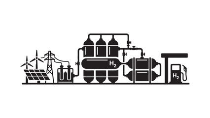 Naklejka premium Renewable hydrogen energy storage production and distribution vector illustration silhouette icon pack