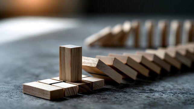 Gestoppte Dominosteine als Symbol f&uuml;r Kontrolle und Risikomanagement im Business