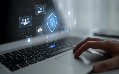 Obraz premium A cybersecurity dashboard for network protection. The system includes secure user login, multi-factor authentication, and access control to protect corporate data and assets. Fermion