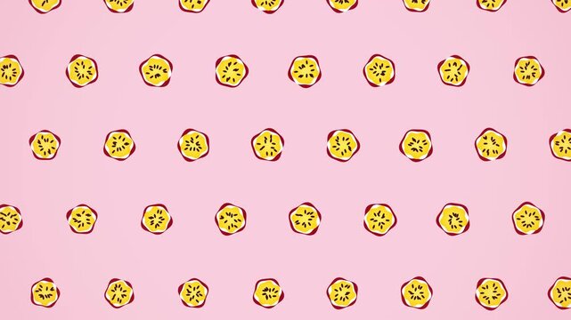 Animated Passion Fruit Slices Pattern Floating on Pink Background