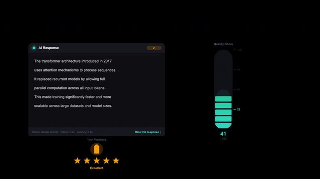 Ai response window with five star rating suitable for web design, customer service, technology concepts, and online reviews.