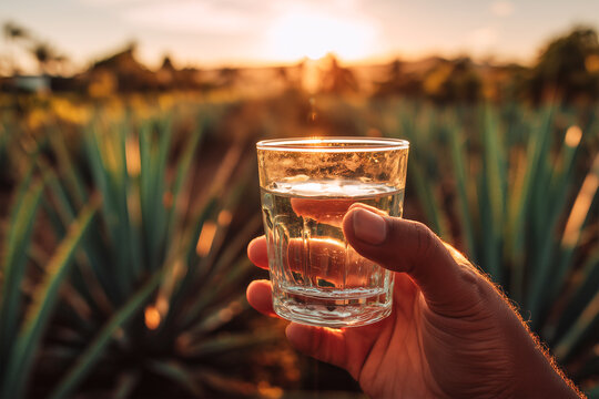 Traditional Mexican Raicilla Experience at Golden Hour in Rural Agave Landscape