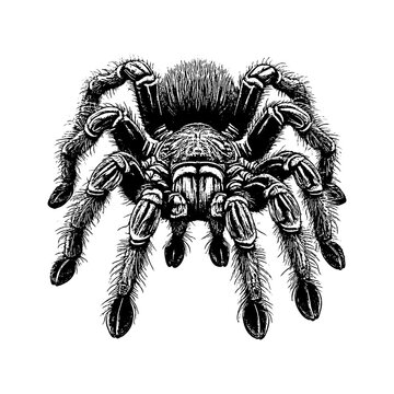 Tarantula spider illustration detailed black and white drawing isolated on cream background tarantula arachnid arthropod creature illustration engraving monochrome silhouette detailed