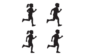 Obraz premium running children silhouettes isolated on white background