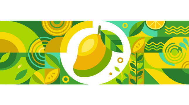 Mango fruit juice bottle label sticker with geometric pattern design