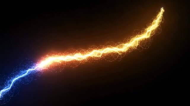 Abstract lightning bolt with blue and orange particles