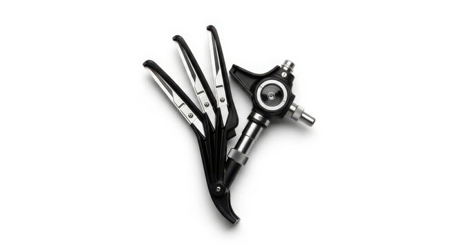 Modern Foldable Medical Diagnostic Scope with Adjustable Speculum Blades for Clinical Ear and Nose Examination, Isolated on White Background