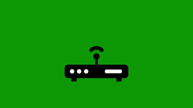 Black and white color WiFi router icon with glowing wireless signal waves on green background, digital internet modem animation for broadband network connectivity 4k video animation.