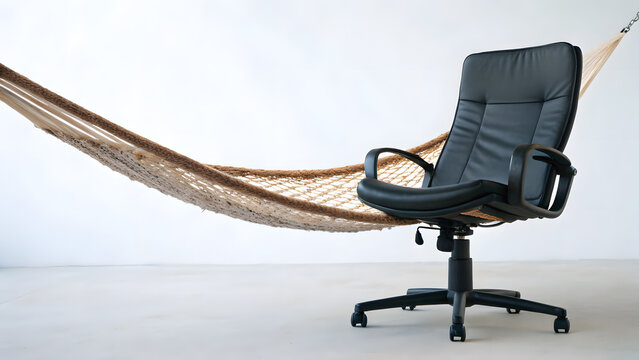 mental health awareness work life balance Office chair merging into hammock, relaxation balance concept