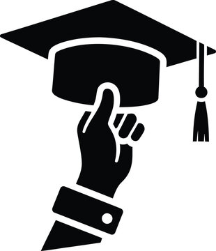 Hand holding graduation cap in celebration of academic achievement vector illustration