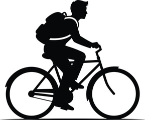 Fototapeta premium Man riding bicycle with backpack on the road vector illustration