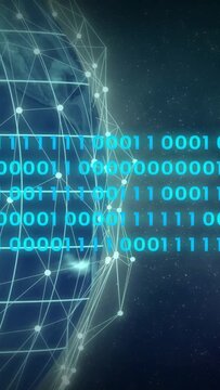 Vertical video: Binary band appearing right, scrolling left, showing data over mesh planet nodes