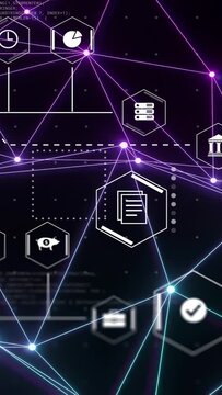 Vertical video: Node glow starting graph forming center doc glowing upward pan showing data links