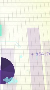 Vertical video: Grid appearing causing segmented purple pie moving slicing rotating showing trends