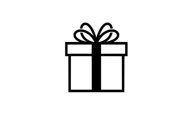 Modern black gift icon pictogram vector illustration isolated on white background for holiday and celebration design