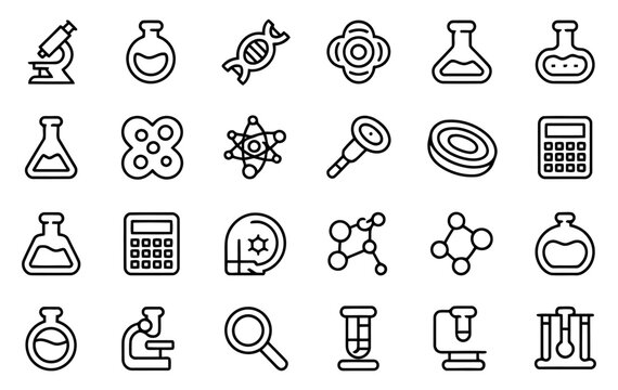 Create exactly 25 science research outline icons