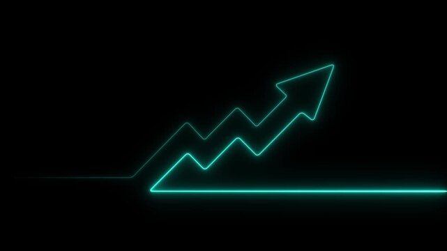 Abstract neon arrow business graph chart icon animation background. Market Recovery Concept. Successful growth trend line graph going Up. Neon Upward Arrow on Line Graph Animation, with 4k video.