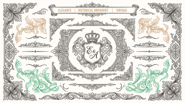 Elegant calligraphic flourishes and swirl ornaments, set of 8 black ink decorative vector elements, hand drawn filigree scroll accents for wedding invitations