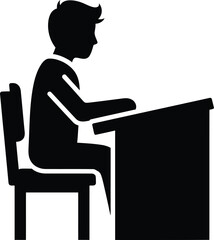Fototapeta premium Silhouette of person sitting at desk writing learning studying or working vector illustration
