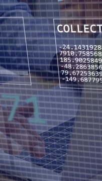 Vertical video: Man typing at laptop, initiating AR overlay for analysis, cone flattening into pie