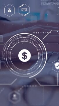 Vertical video: Woman typing keys, first tap initiating finance HUD with dollar for payment