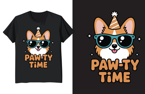 Cute corgi "paw ty time" vector illustration