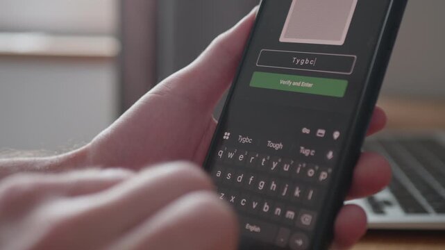 User entering a secret code on a touchscreen smartphone to bypass a security firewall and gain access.