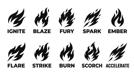 Fototapeta premium Minimalist Fire Flame Silhouettes and Swoosh Icons