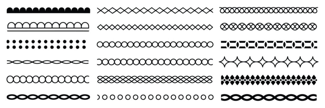 Scallop Lace Edge Frames Brush Collection, Elegant Lace Borders Curved Frill Frames and Seamless Decorative Vector Brushes for Graphic Design and Ornamental Decoration.