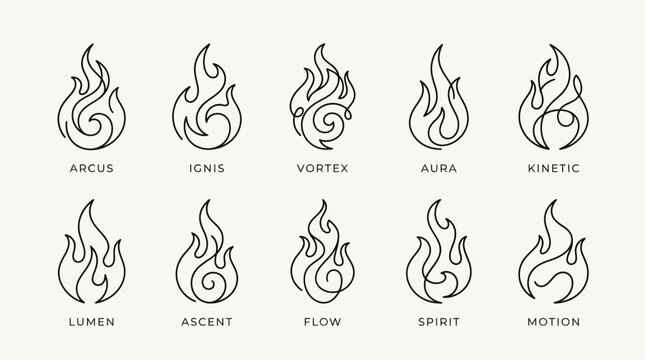 Elegant Swirl Flame Icons with Conceptual Energy Titles