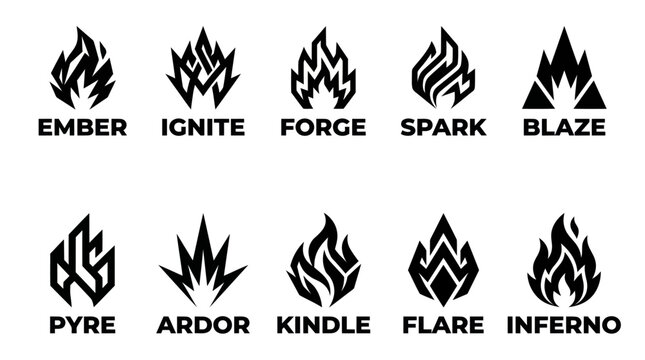 Abstract Sharp Fire Logo and Line Art Symbols