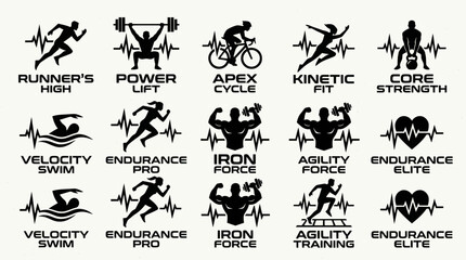 Obraz premium Cardio and Strength Endurance Heartbeat Logo Badges