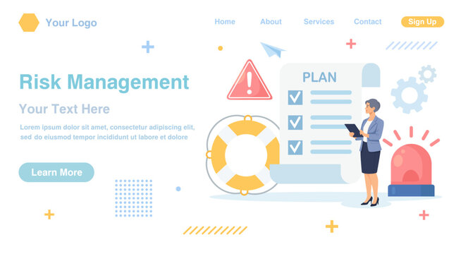 Risk assessment, management. Identifying hazards, financial safeguarding, planning mitigation strategies. Ensuring project security. Analyst with checklist and caution signs solving business problems