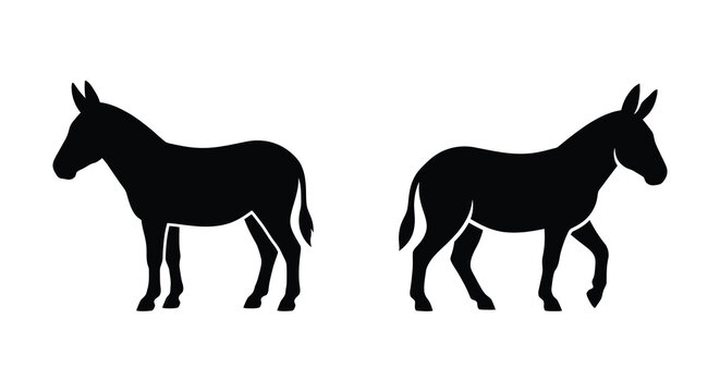 Two donkey silhouettes standing in profile against a white background silhouette