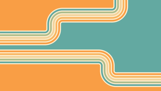 Abstract background of rainbow groovy Wavy Line design in 1970s Hippie Retro style. Vector pattern ready to use for cloth, textile, wrap and other.