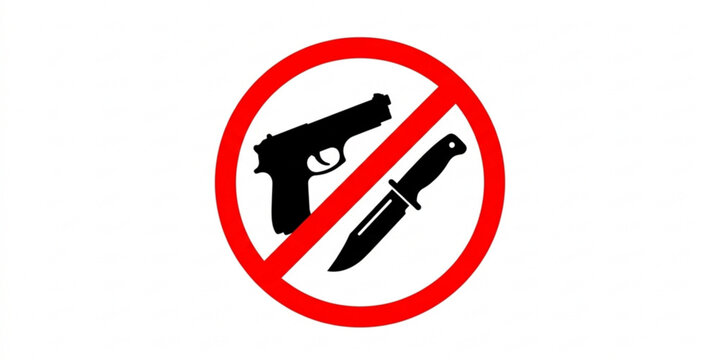 No weapons sign with gun and knife prohibited symbol red warning safety vector icon