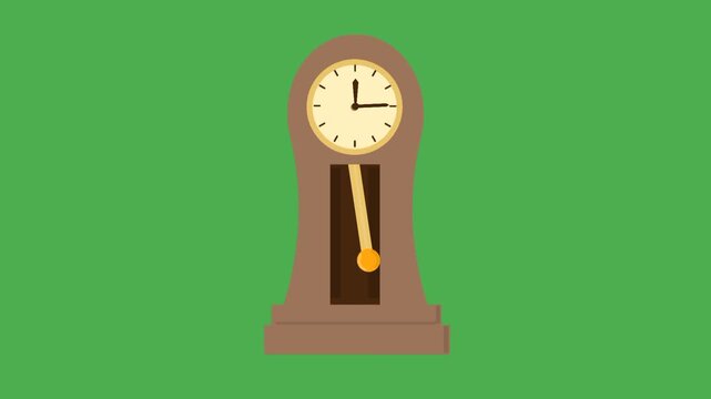Old vintage clock with spinning hands and swinging pendulum representing classic timepiece and antique motion concept