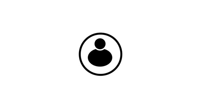 Minimalist white user profile avatar icon inside a circle on black background, human person login or account symbol, interface design element.