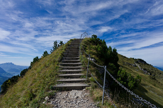 Pathway to Klingenstock summit along the Stoos ridge trail, Switzerland